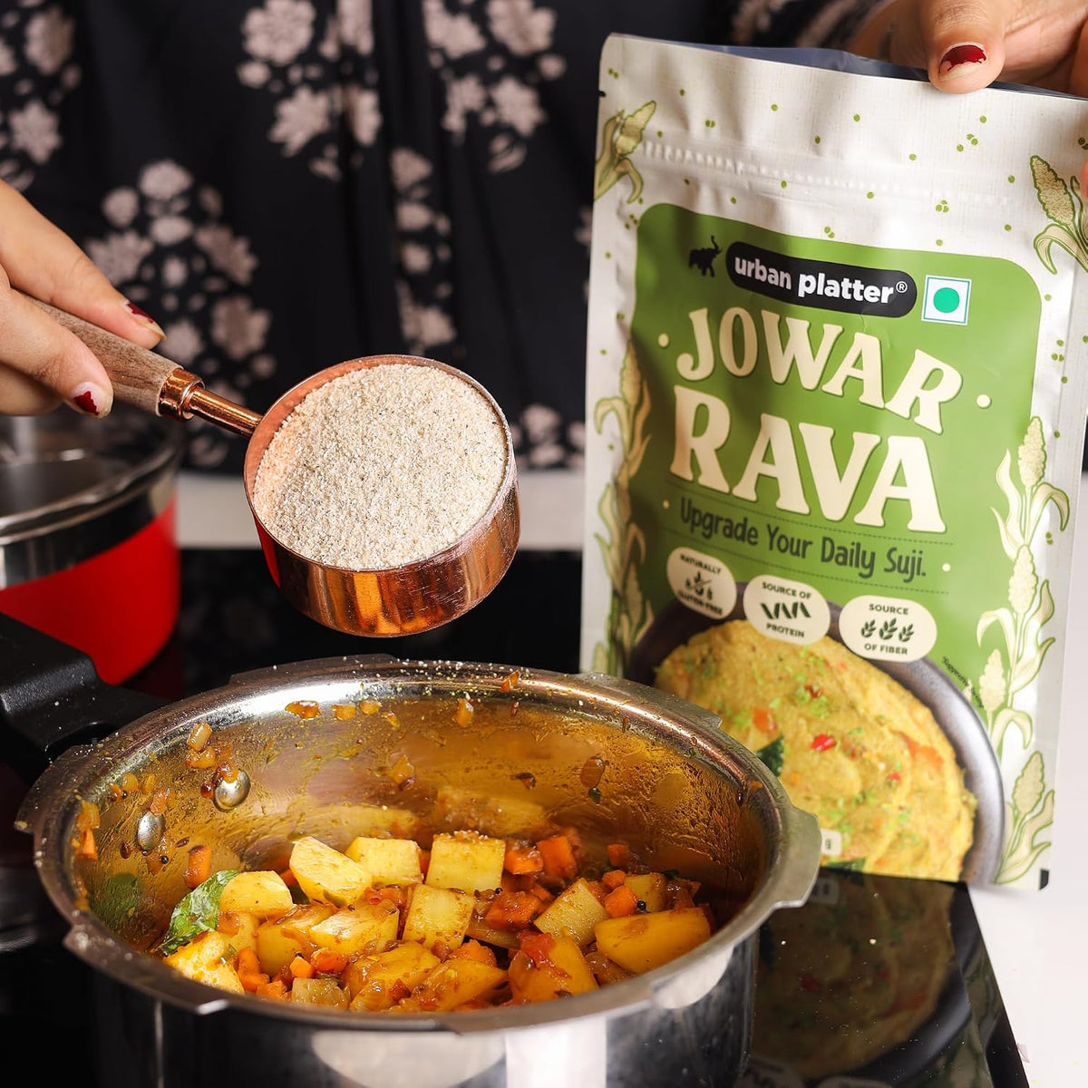 Urban Platter Jowar Rava, 500g (Naturally Gluten-free | Source of Protein & Fibre | A Smart Swap for Regular Sooji | Perfect for Upma, Khichdi, Porridge, Halwa & More)