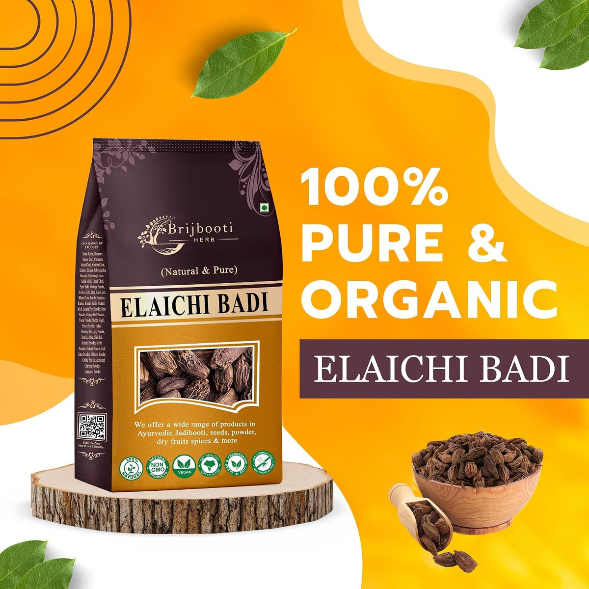 BrijBooti Elaichi Badi - Big Cardamom - Black Cardamom Whole - Kali Elaichi 200 Gr