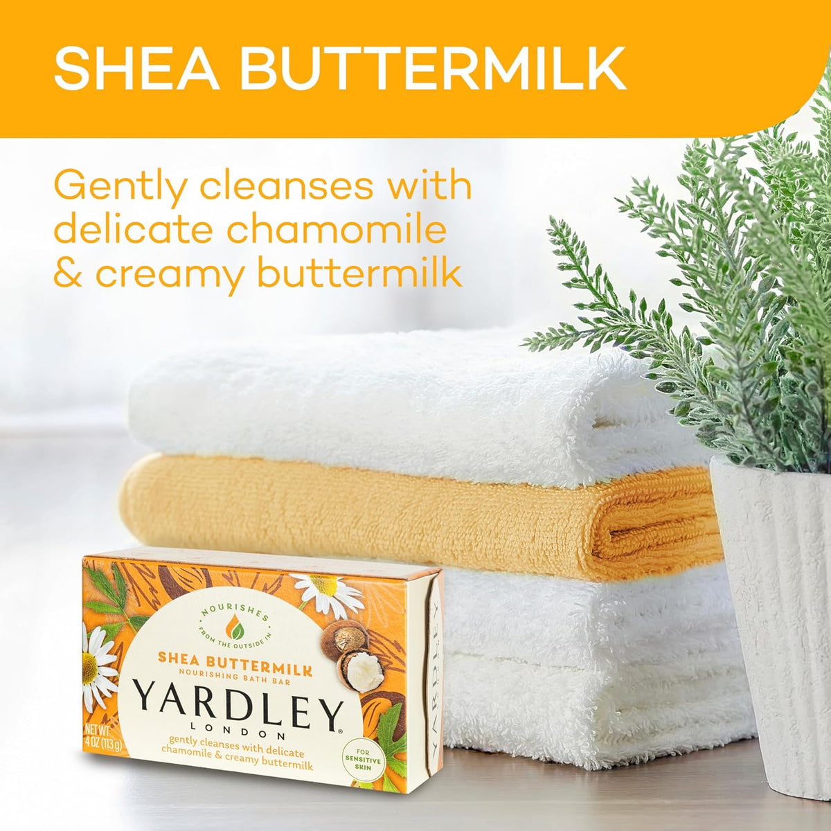 Yardley London Sensitive Skin Shea Buttermilk W/Chamomile & Creamy Buttermilk Bath Bar 4.25oz (1 Bar).