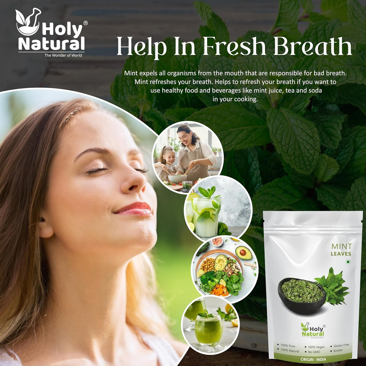 Holy Natural Mint Leaves (Dried) – 100 GM | Pure & Natural Pudina Leaves | Refreshing Herbal Ingredient for Tea, Chutney, Seasoning & Daily Use