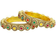 NMII Metal with Golden Zircon Stone & Beads Work Traditional Rajwadi Style Kada Bangles Set For Women & Girls | Gold Plated Bangles | Stylish Kangan | Bangles Set Wedding, Party, Occasion- Set of 2