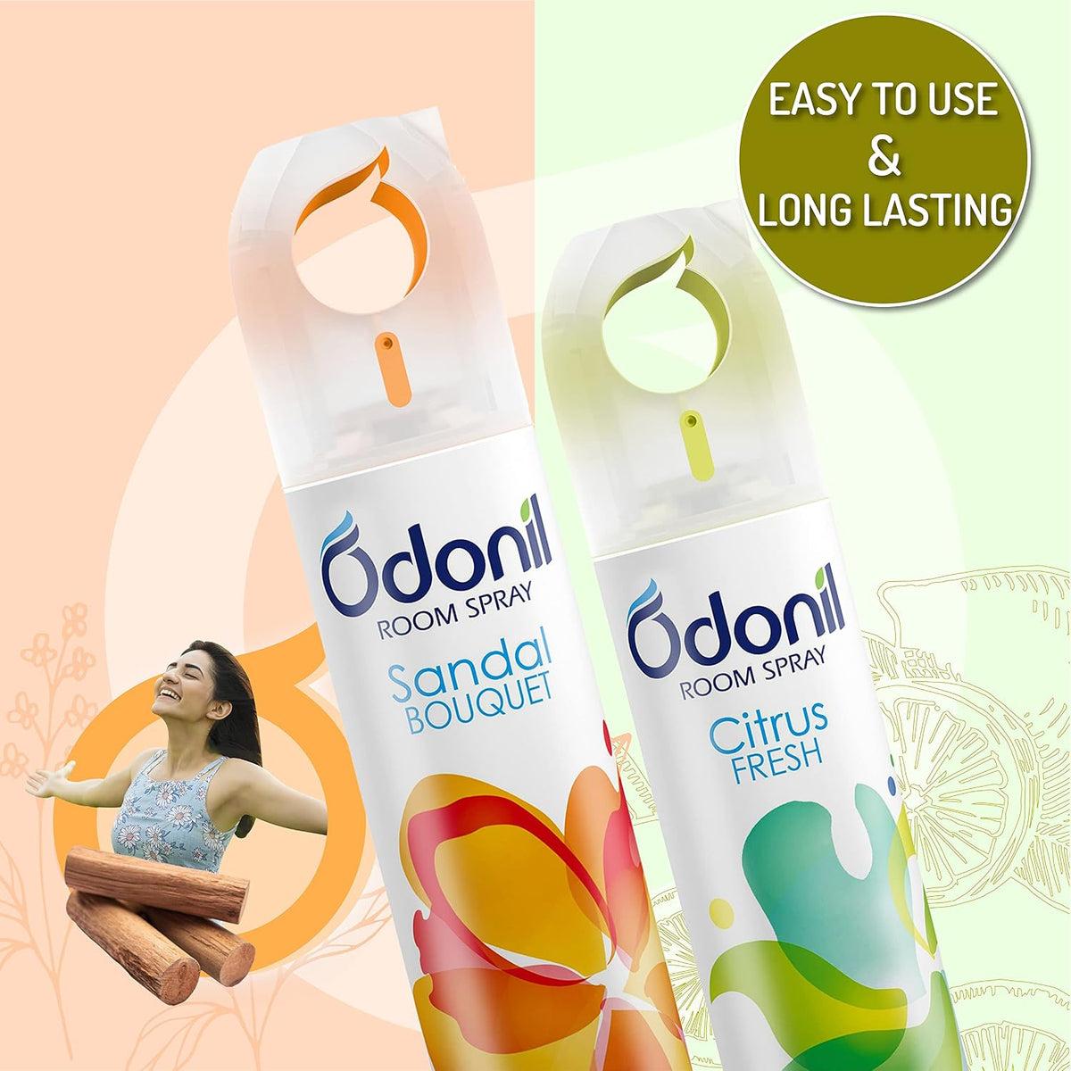 Odonil Room Air Freshener Spray - 440ml Combo (Pack of 2, 220ml each) | Sandal Bouquet & Citrus Fresh | Nature Inspired Fragrance for Home & Office | Long Lasting Fragrance