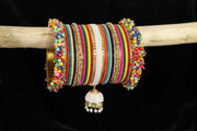 NMII Traditional Metal Velvet Bangles With Pearls & Zircon Stone Latkan Chuda Set for Bridal Women & Girls | Premium Set With Latkan for Wedding, Party, Festive, Occasion Wear - Set of 54