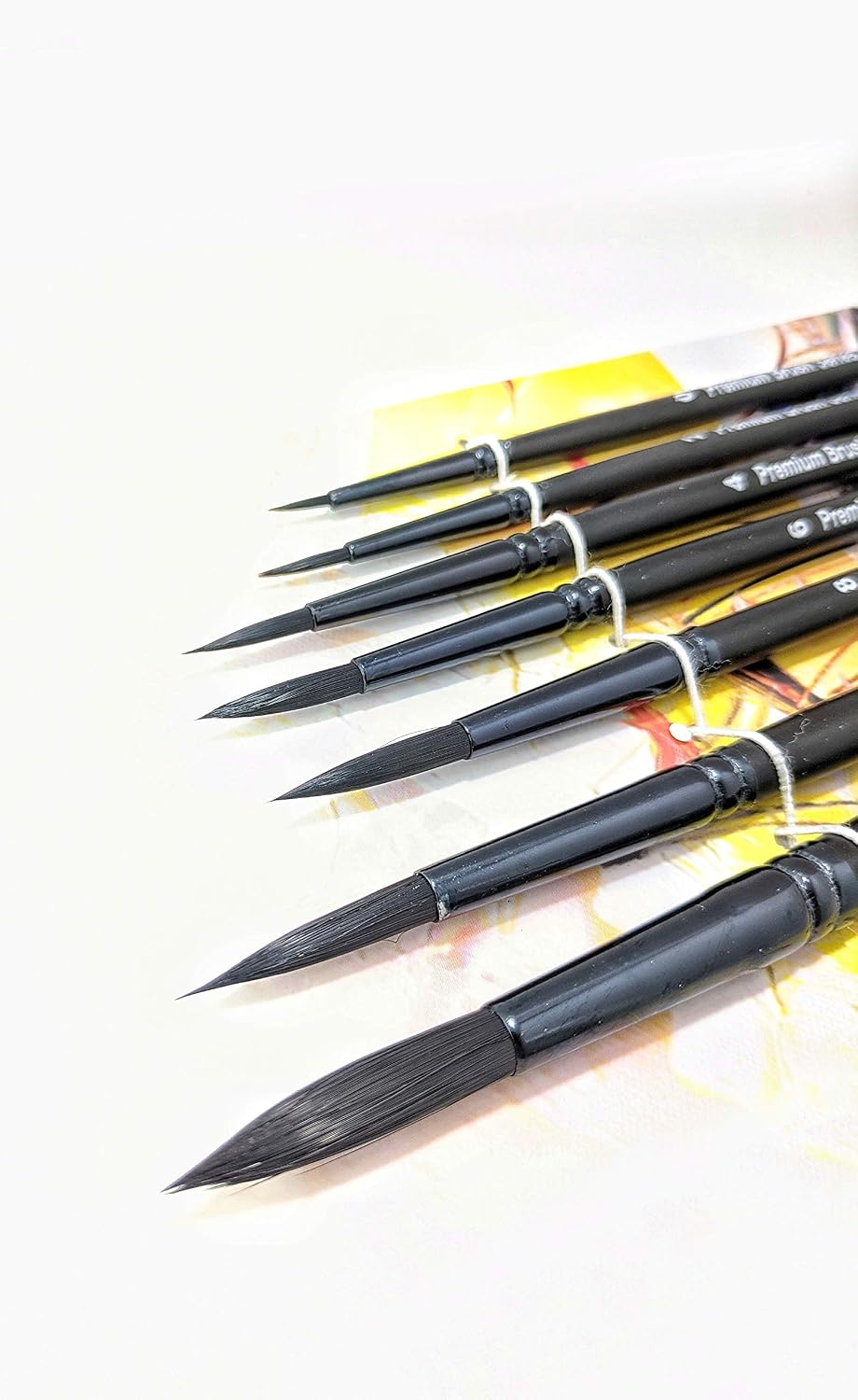 Fevicryl Art Craft Painting Acrylic Colors - Neon Yellow, Orange, Pink, Green with Black Hair Round Brushes - Set of 7