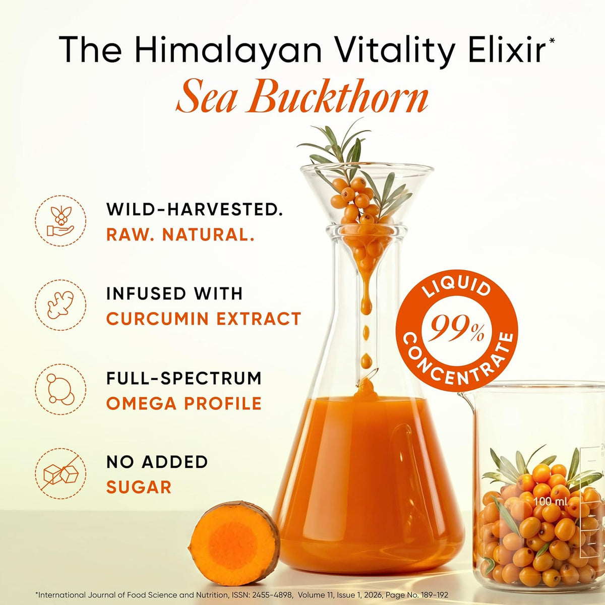 Wellbeing Nutrition Himalayan Sea Buckthorn Pulp With Curcumin Extract |Cold-Pressed, Liquid Concentrate Juice| Natural Vitamin C, Omega 3, 6, 7, 9 & Antioxidants |Supports Immunity, Skin Glow & Gut Health| 500ml