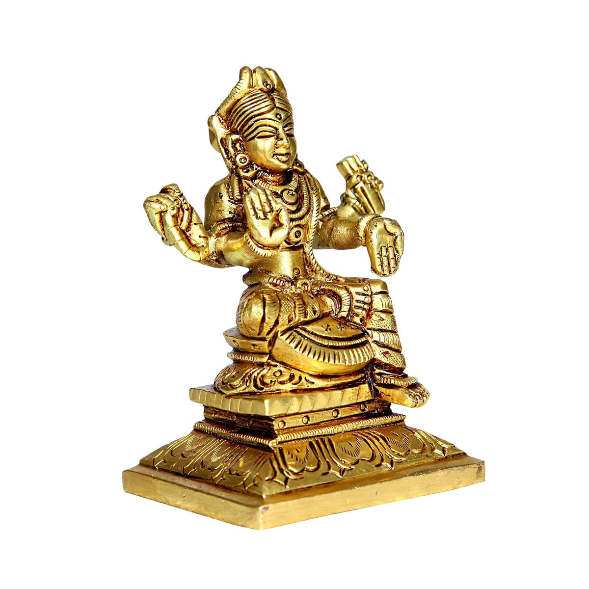 Aalayam Selveer Balambigai Statue Small | Bala Tripura Sundari Idol Square Base | Balambika Idol Brass 9cm Height Brass Gold Colour 1 Piece