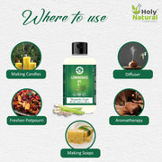 Holy Natural Lemongrass Oil for Hair Fall, Moisturising Skin, Face | Therapeutic Grade, Steam Distilled, Home Diffuser | 300ml