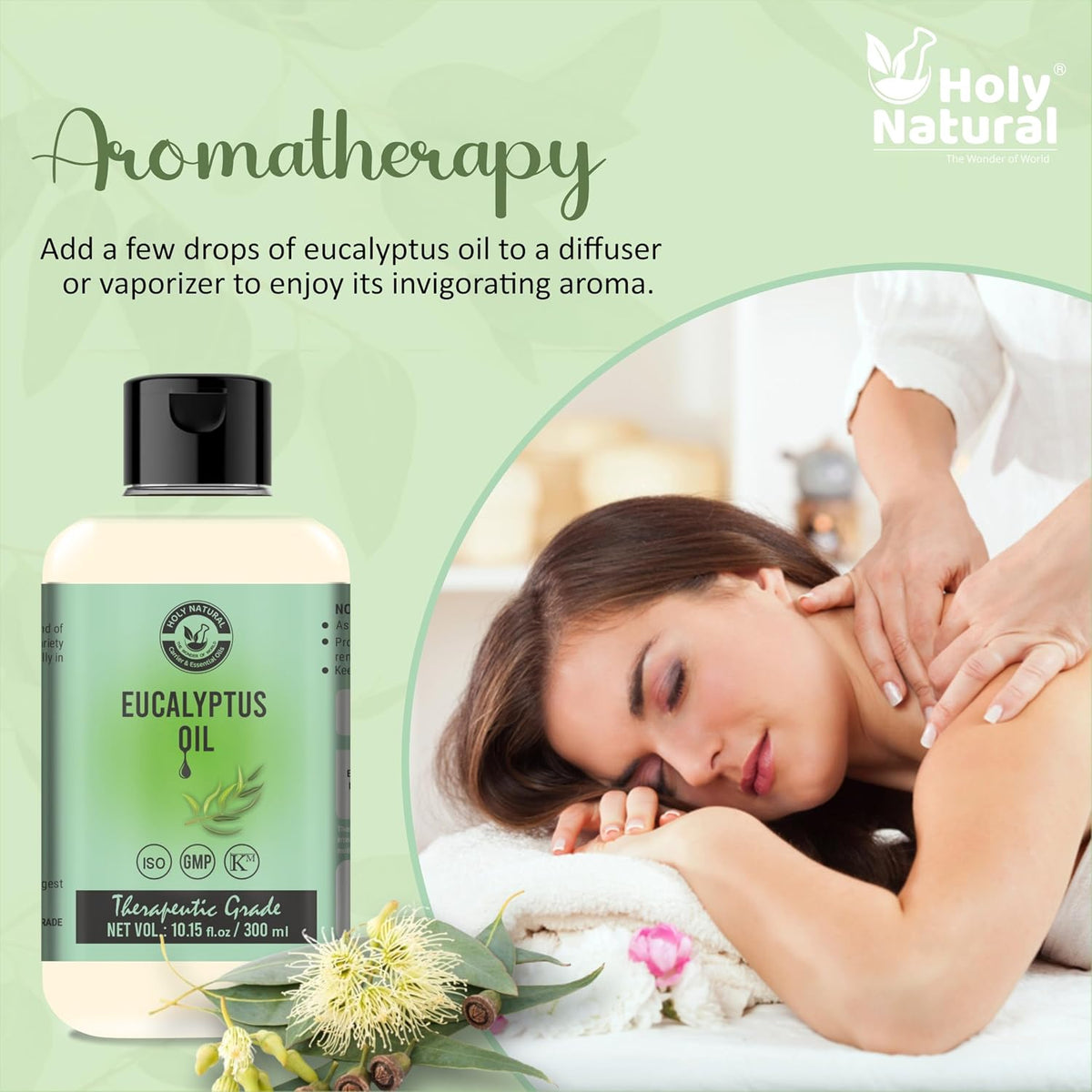 Holy Natural Eucalyptus Essential Oil 300Ml|Nilgiri Oil|For Steam Inhalation,Aromatherapy,Relaxation,Skin Therapy