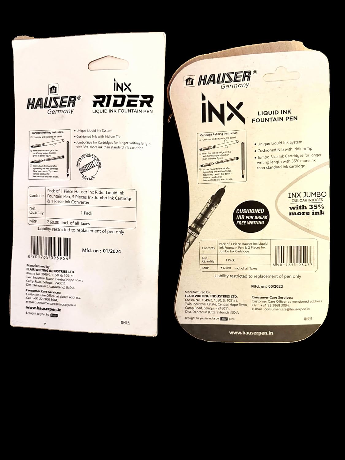 Hauser Germany INX Liquid Ink Fountain Pen Set, 2 Pens with Jumbo Ink Cartridges