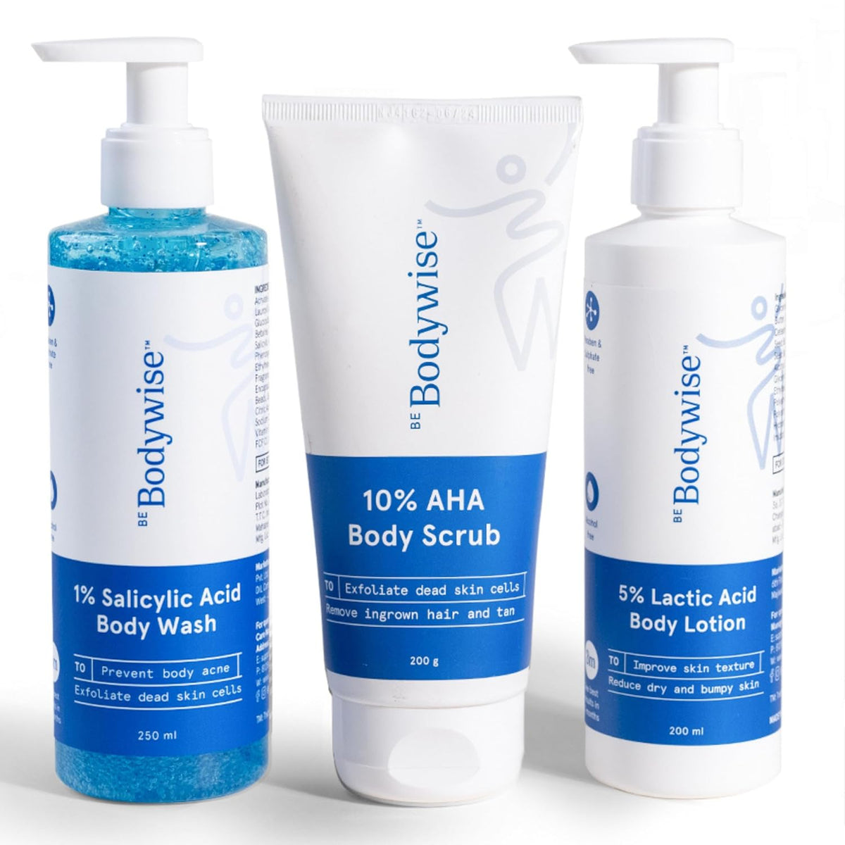 Be Bodywise Strawberry Skin Pack | With 1% SA Body Wash, 5% Lactic Acid Body Lotion & 10% AHA Scrub | Exfoliates, Reduces Body Acne, Strawberry Skin & Uneven Texture | 650ml