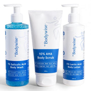Be Bodywise Strawberry Skin Pack | With 1% SA Body Wash, 5% Lactic Acid Body Lotion & 10% AHA Scrub | Exfoliates, Reduces Body Acne, Strawberry Skin & Uneven Texture | 650ml