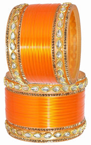 NMII Acrylic (Plastic) with Oval Beads Or Zircon Gemstone Studded Worked Glossy Finished Short Chuda Set for Women and Girls