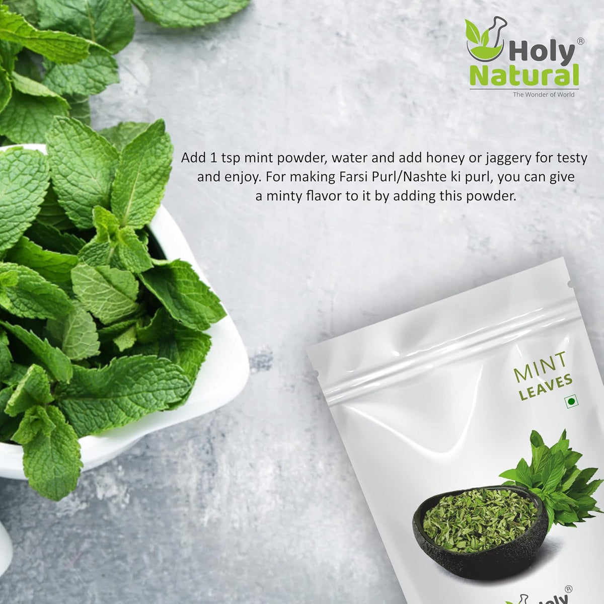 Holy Natural Mint Leaves (Dried) – 100 GM | Pure & Natural Pudina Leaves | Refreshing Herbal Ingredient for Tea, Chutney, Seasoning & Daily Use