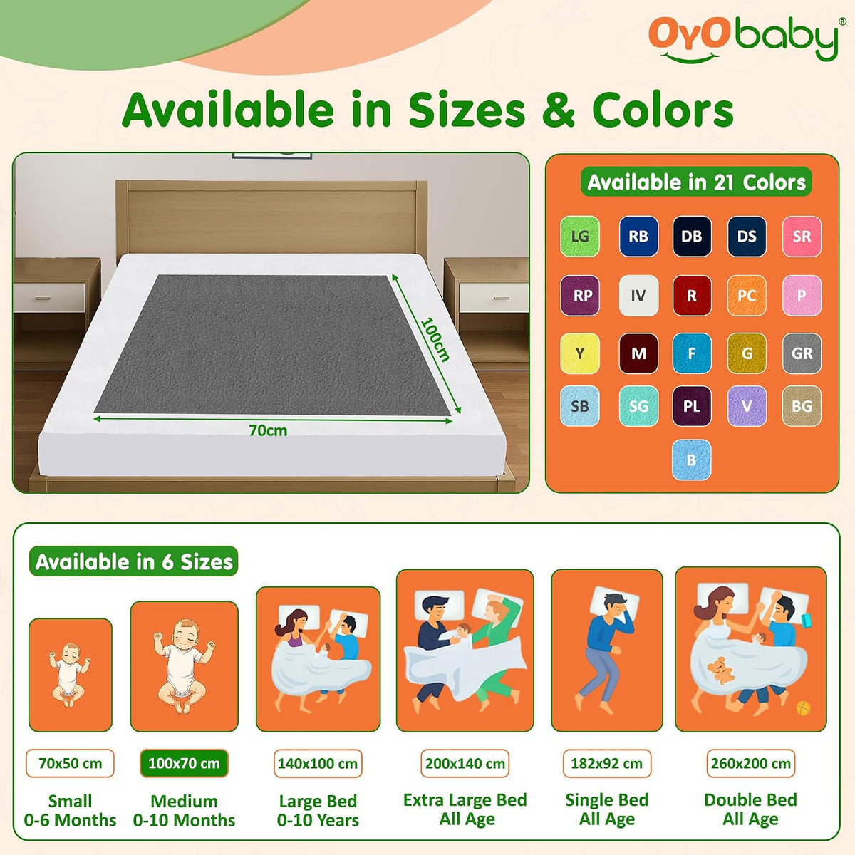 OYO BABY - Quickly Dry Super Soft Waterproof and Reusable Mat/Underpad/Absorbent Sheets/Mattress Protector (Medium, OYO BABY Firoza)