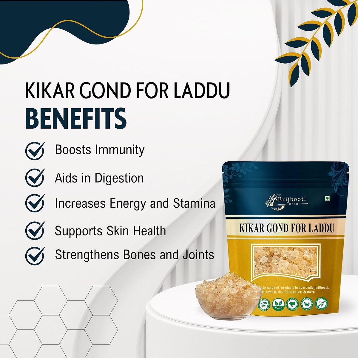BrijBooti Organic Babool Gond For Ladoo -(250 Gr) Kikar Gond - Gum Arabic - Babul Gond - Edible Gum - Dink - Karuvelam Pisin - Premium Export Quality | FSSAI, GMP, ISO Certified