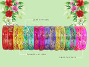 NMII Multi Colour Glass with Flower Print Kada Bangles Combo Set For Women and Girls | Fancy Glass Bangles Bracelet | Stylish Women's Kangan | Plain Simple Kada- Set of 16