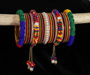 NMII Velvet Metal Bangles Pearls Moti Latkan Chuda Set For Bridal Women & Girls with American Diamond Stone | Beautiful Chuda Set | Bangles For Women | Premium Chura Set For Women- Set of 74