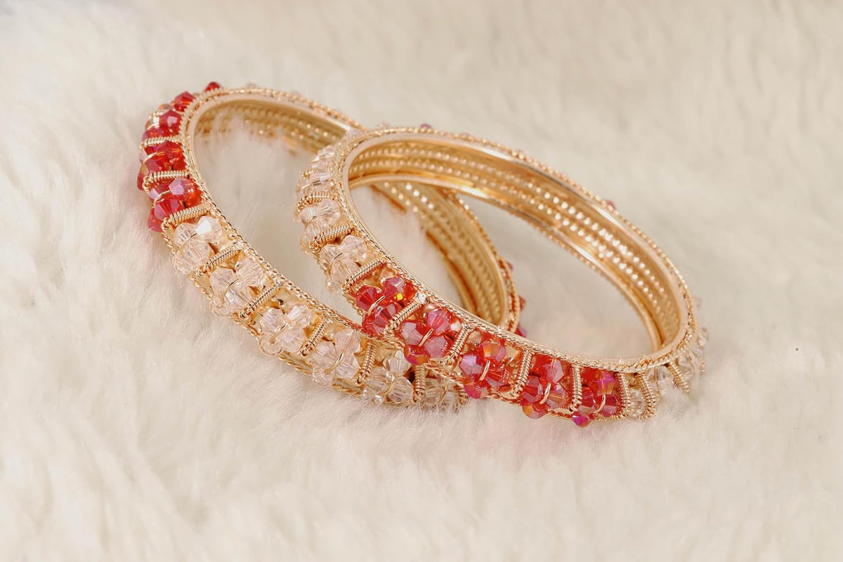 NMII Gold Plated Pearls Kada Bangles Set For Women & Girls | Traditional Designer Bangles | Wedding, Party, Function, Festival, Occasion Fashion Jewellery | Women's Bangles- Set of 2