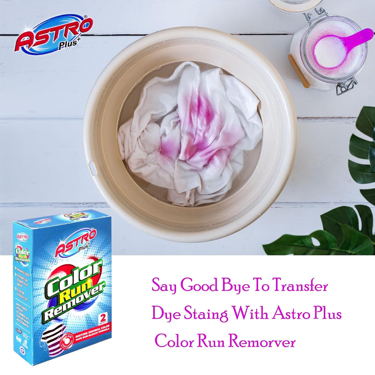 ASTRO PLUS + Ultimate Color Run Remover, Say Goodbye to Stains Powerful, Color Bleed Eliminator Stain Remover, Advanced Clothes Color Run Remover Powder (1)