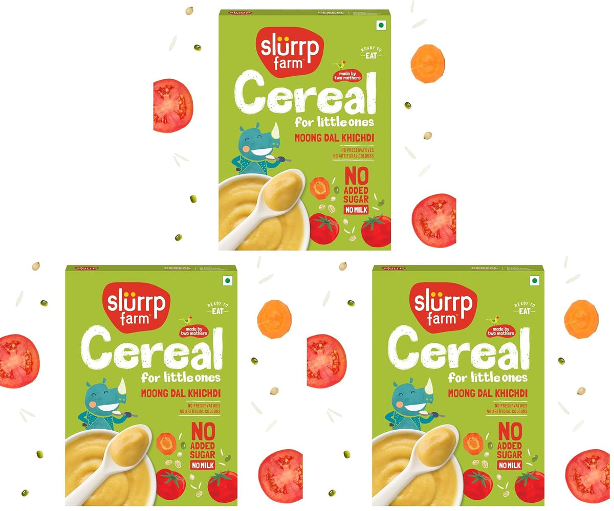 Slurrp Farm No Added Sugar Instant Moong Dal Khichdi for Little Ones | No Salt, No Milk | Healthy Cereals for Kids with Real Vegetables | Great for Travel | Easy to digest, 200g (Pack of 3)