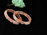 NMII Rose Gold Plated Metal with Stylish Pearls & Zircon Diamond Bangles Kada Set For Women & Girls | Kada For Women Fancy | Elegant Bangles For Wedding, Party, Occasion, Festive- Set of 2