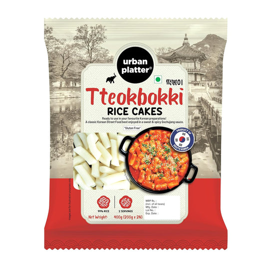 Urban Platter Classic Korean Tteokbokki Rice Cakes, 400g (200g x 2N | Soft & Chewy Garaetteok | Ready to Cook K-Drama Food | No Preservatives)