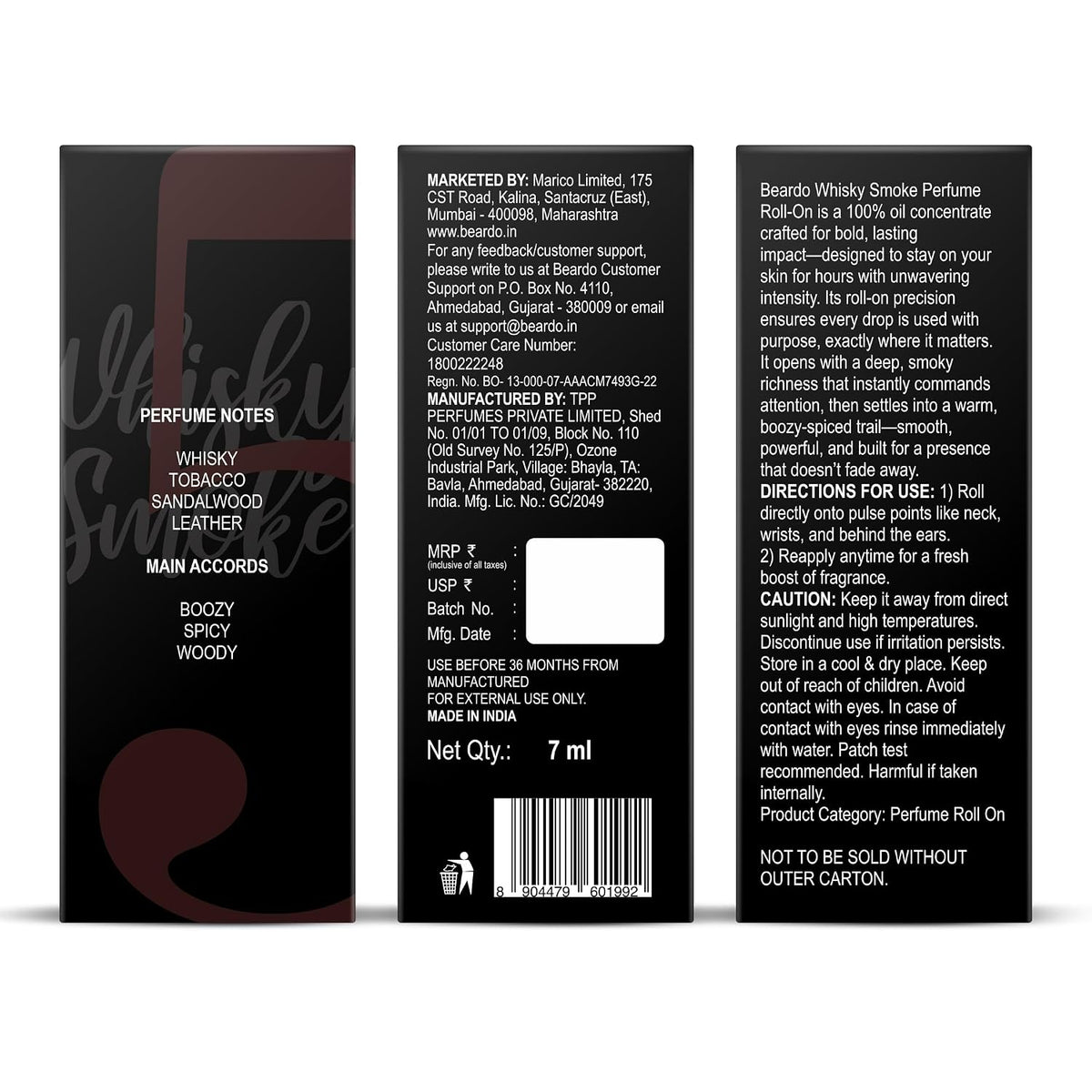 Beardo Whisky Smoke Roll On, 7ml | 100% Concentrated Perfume Oil | Long Lasting Roll On For Man | Smoky, Woody, Leather | Ideal Gift for Men | Best Attar Perfume For Man