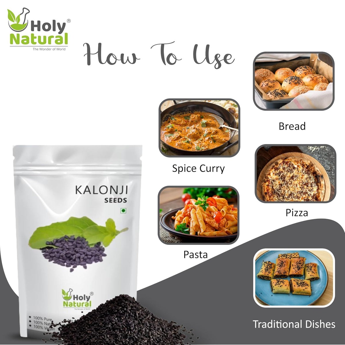 Holy Natural Kalonji Seeds – 400 Gm | Also called Black Seeds, Nigella Sativa and Black Cumin Seeds | Bold and Unique Seeds Flavor