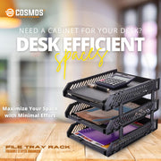 E-COSMOS® File Tray Rack ABS Plastics | Foldable Office Desk Accessories | Durable & Sturdy | Easy Assembly | Efficient Organizer | Plastic Office Stationery Files Layer Rack (3 Layer)