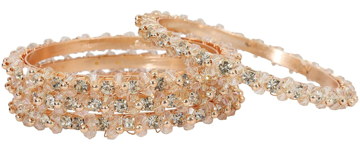 NMII Alloy Metal Bangles Set For Girls and Women Studded American Diamond and Pearls | Diamond Bangles | Metal bangles | Women's Bangle - Pack Of 4 Kada
