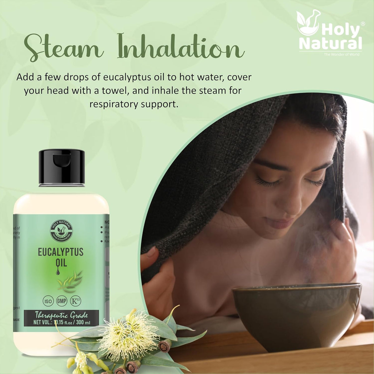 Holy Natural Eucalyptus Essential Oil 300Ml|Nilgiri Oil|For Steam Inhalation,Aromatherapy,Relaxation,Skin Therapy