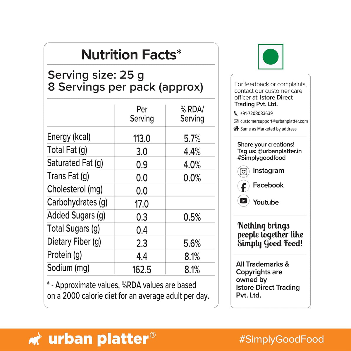 Urban Platter Baked Bhujia/Bhujiya Ratlami, 200g (Baked Not Fried, Better-For-You Indian Snack, 4.4g Protein & 2.3g Fibre)