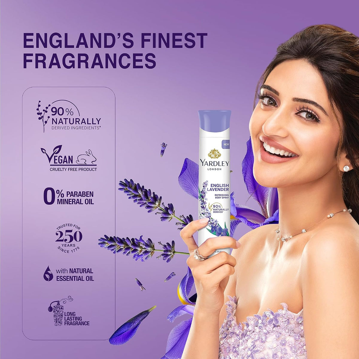 Yardley London English Lavender Refreshing Deodorant Body Spray For Women, 150ml