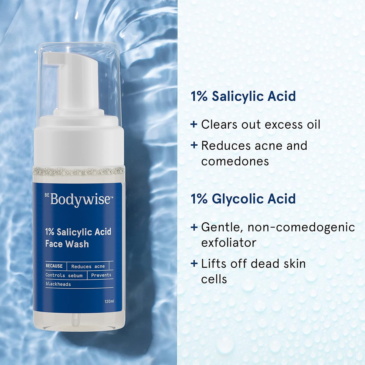 Be Bodywise 1% Salicylic Acid Oil Control Face Wash For Acne & Pimples Acid Reduces Excess Oil Exfoliates Paraben & Soap Free, 120ml
