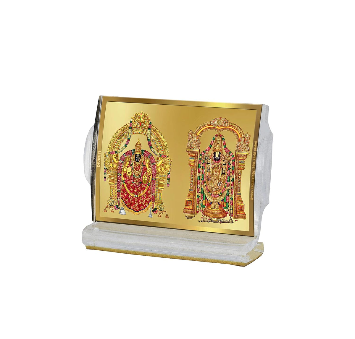 DIVINITI 24K Gold Plated Religious Car Dashboard Frame | Premium God Idol Frame for Car, Home Mandir & Office Table | Spiritual Gift, Decorative Showpiece | Padmavathi Balaji