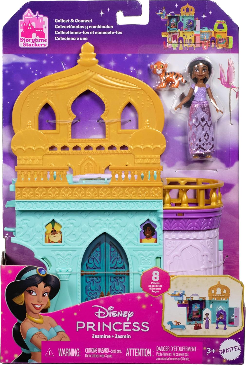 Mattel Disney Frozen Toys, Storytime Stackers Jasmine's Palace, Stackable Doll House with Small Doll, 2 Friends & 8 Pieces, Inspired by Disney's Aladdin Movie