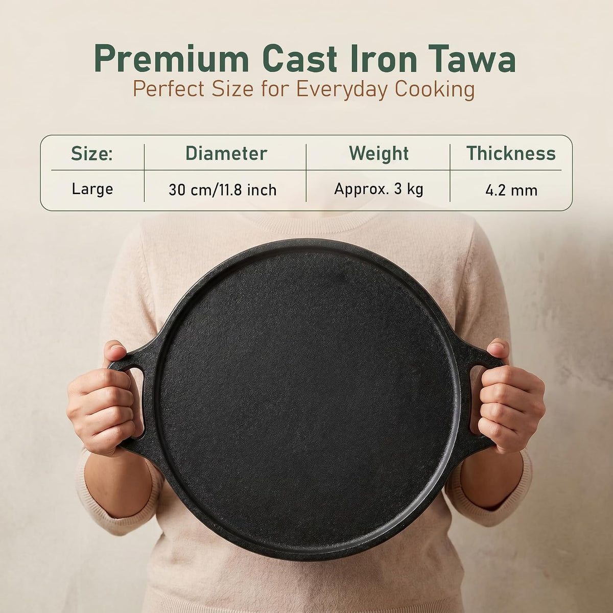 Parage IronCraft Cast Iron Dosa Tawa 30 cm, 4.2 mm Thick Heavy Iron Tawa 3 Kg, Pre-Seasoned Naturally Non Stick, Roti, Chapati, Uttapam Pan, Gas & Induction Compatible, Chemical Free