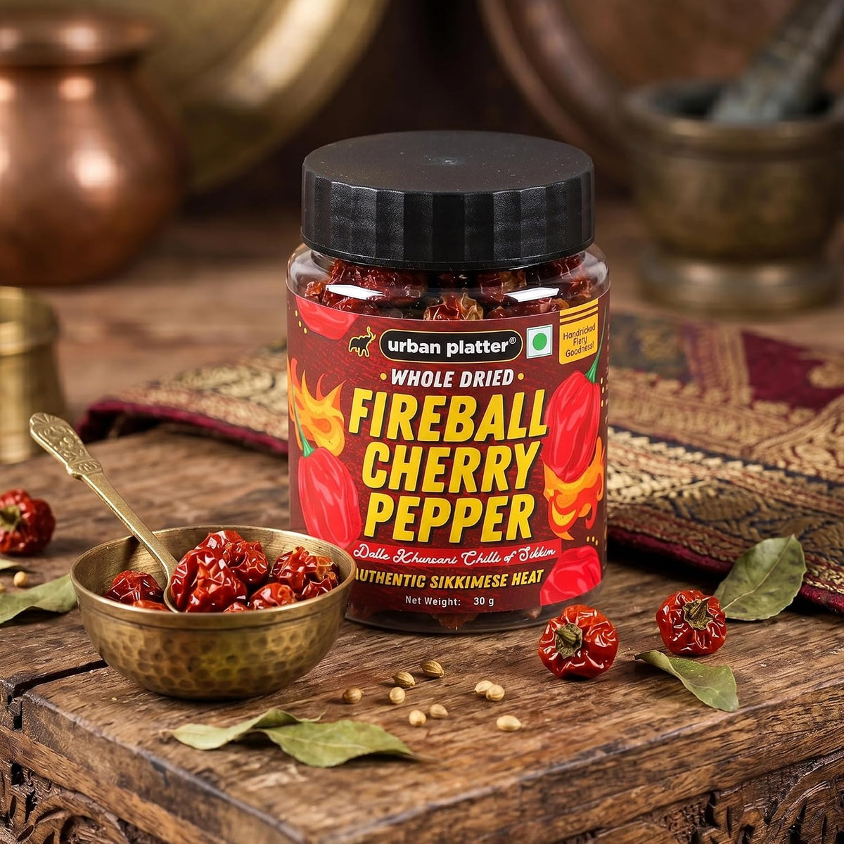 Urban Platter Fireball Cherry Pepper, 30g (Whole & Dried | Dalle Khursani Chilli of Sikkim |Hot & Fiery)