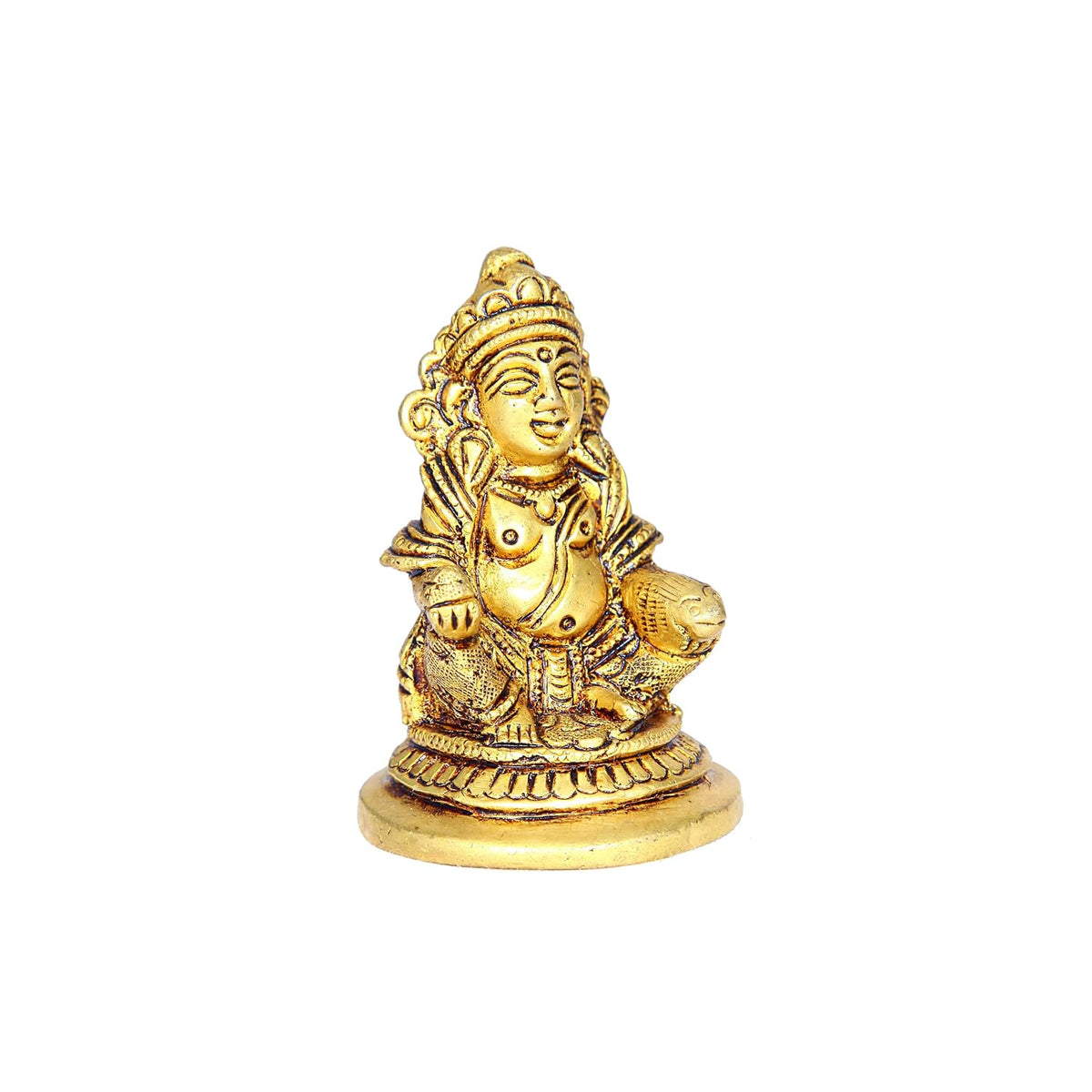 Aalayam Selveer Kubera Statue | Small Kuber Idol in Brass | Gold Colour Murti Height 9.5cm - 1 Piece