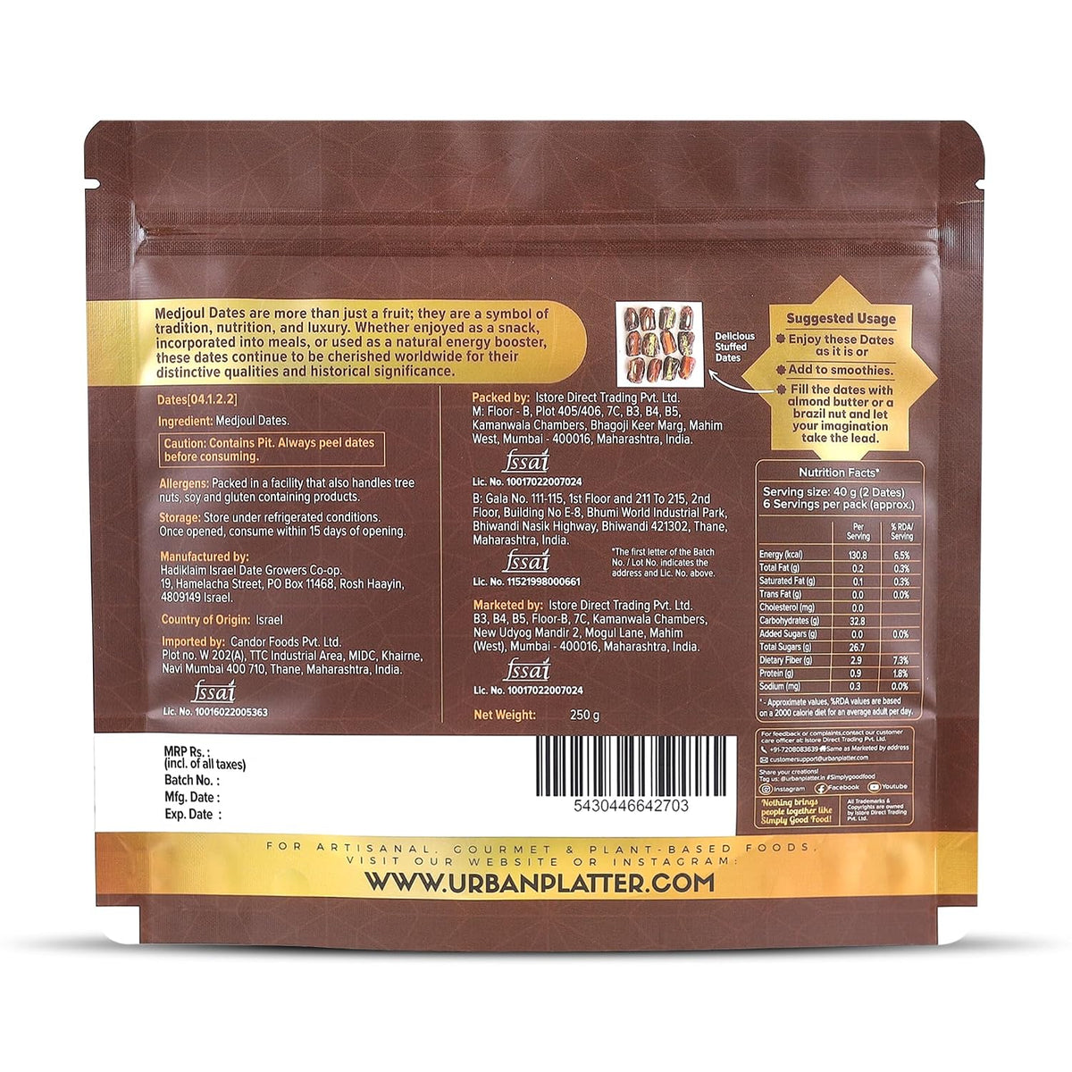 Urban Platter Jumbo Medjoul Dates, 250g (Hand-Sorted | Large-Sized & Succulent | Ideal for Premium Snacking & Festive Gifting)