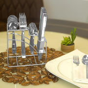 Parage Fantasy Stainless Steel Cutlery Set - Set of 25 (Contains: 6 Table Spoons, 6 Tea Spoons, 6 Forks, 6 Knives, 1 Stand), Spoon Set, Cutlery Set for Dining Table Stylish, Silver
