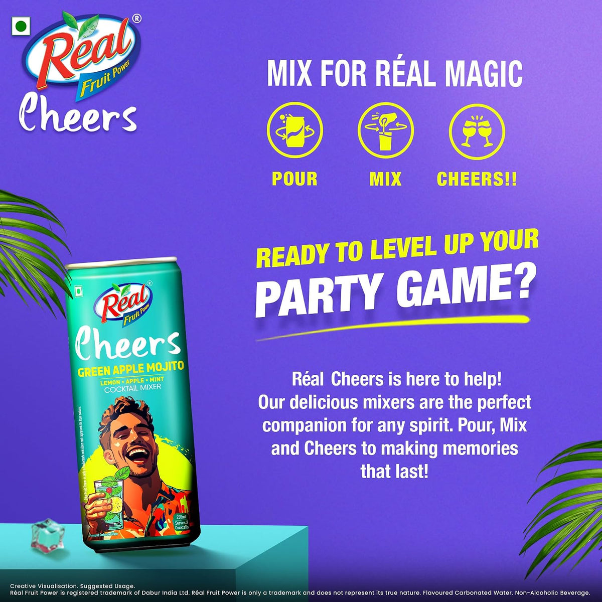Dabur Real Cheers Green Apple Mojito - 250ml | Premium Cocktail Mixer for Home Bars, Parties & Gifting | Refreshing Green Apple, Lime & Mint flavour | Perfect for Mocktails & Party Drinks