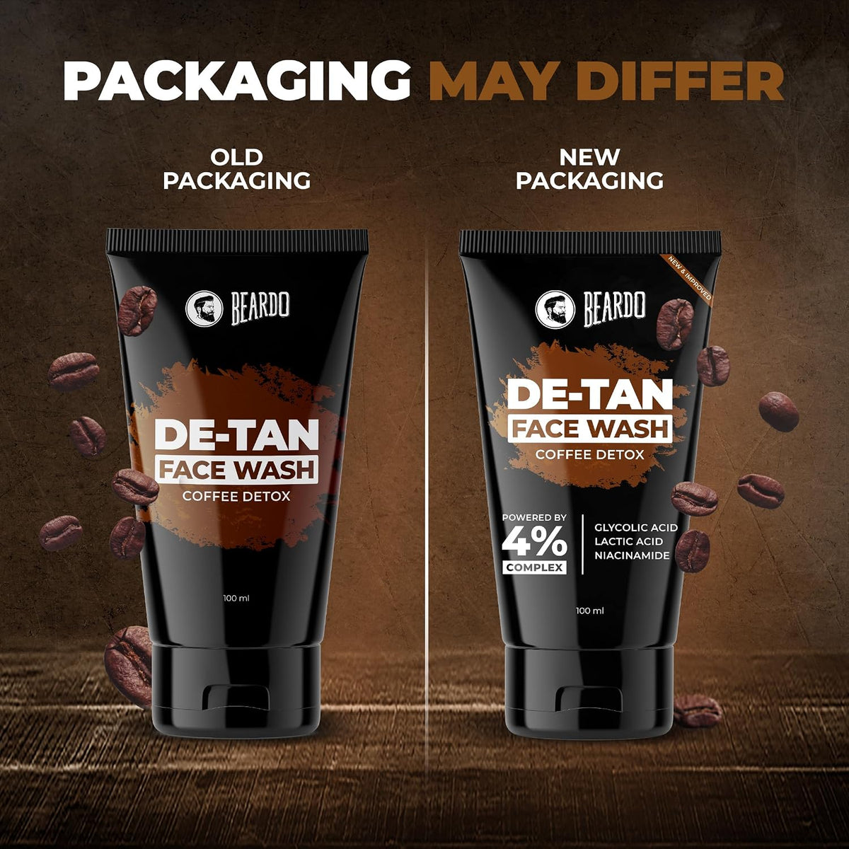 BEARDO DeTan Face Wash for Men, 100ml | Glycolic Acid,Niacinamide & Coffee | Helps to Reduce Tan,Reduce Dark Sports & Pigmentation | Exfoliates & Hydrates for Smooth & Oil Free Skin