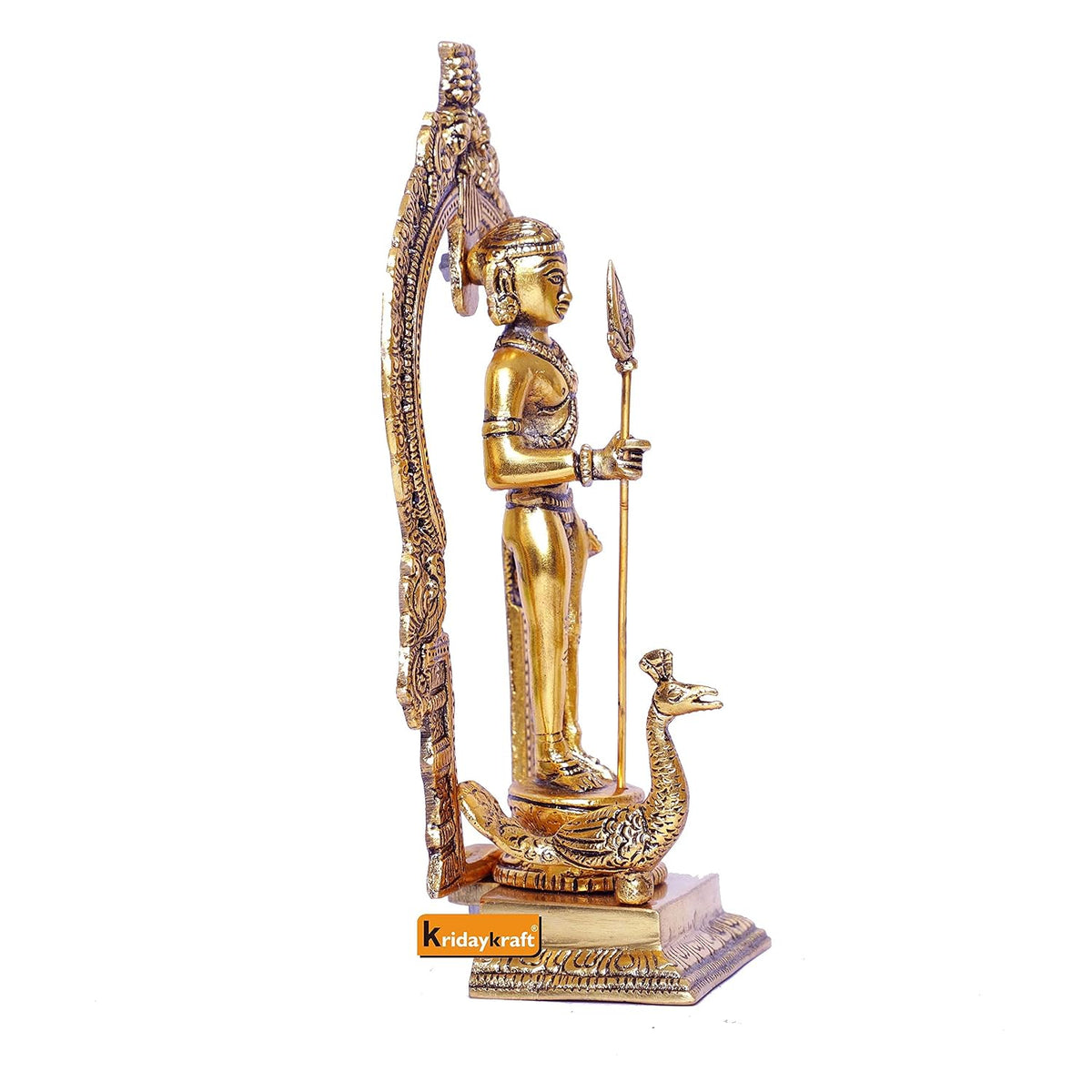 KridayKraft Metal Murugan Swami (Kartikeya) Statue Standing with Peacock, Swaminatha,Skanda Swamiji, Subramanyam Murti for Pooja, Vastu & Home,Office Decor,Religious Idol