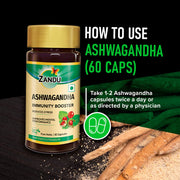 Zandu Ashwagandha Capsules, With Goodness of Natural Extracts of Ashwagandha, Helps Boost Immunity and Useful for Natural Body Strength, Stress Buster - (Pack of 60 Veg capsules x 2)
