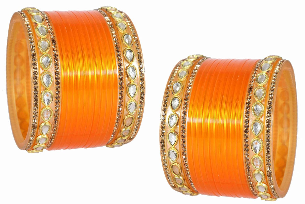 NMII Acrylic (Plastic) with Oval Beads Or Zircon Gemstone Studded Worked Glossy Finished Short Chuda Set for Women and Girls