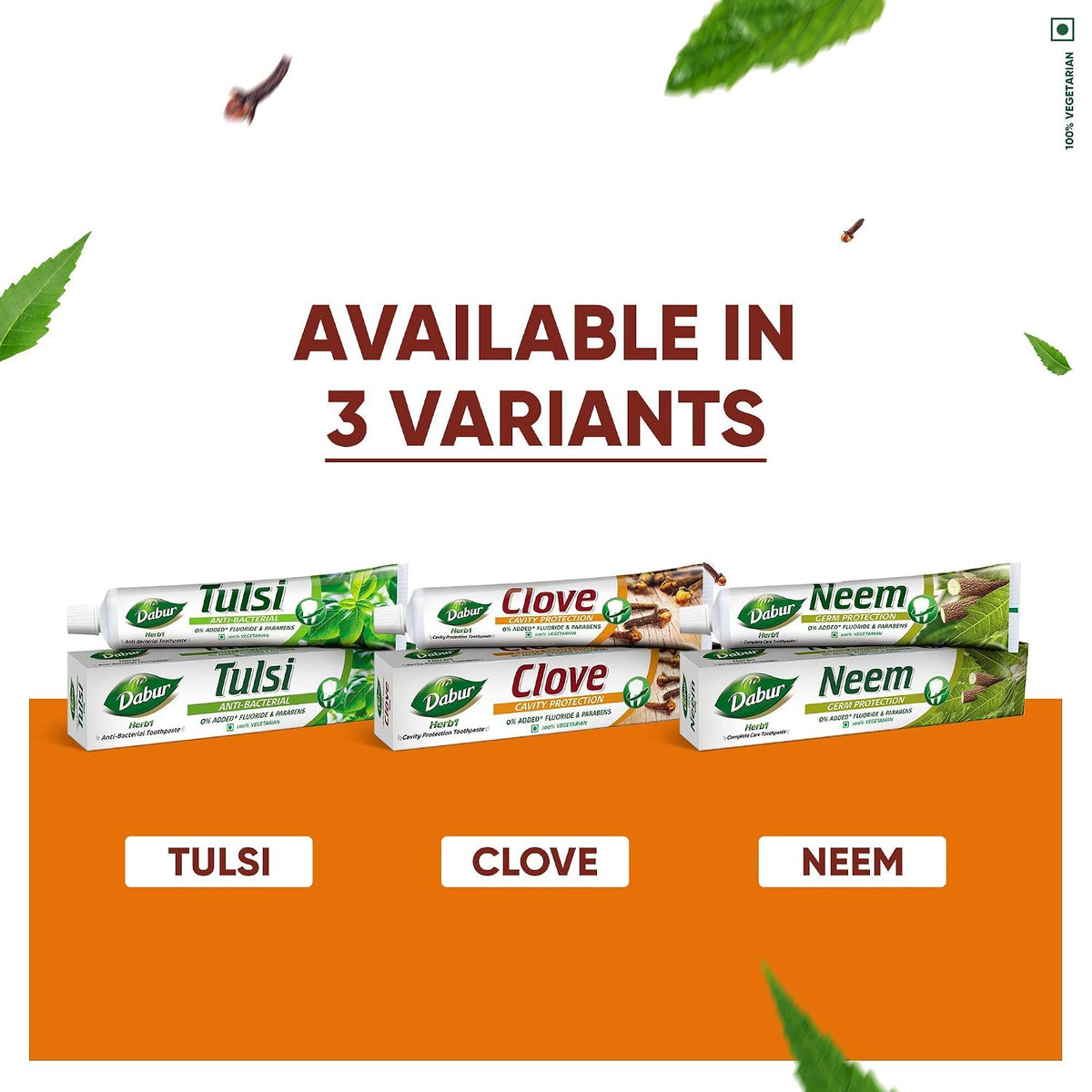 Dabur Herb'l Clove Cavity Protection Toothpaste - 600g (200g x 3) | No added Fluoride & Parabens | Fights Bacteria & Relieves Dental Pain | Provides Pleasant Mouthfeel After Brushing