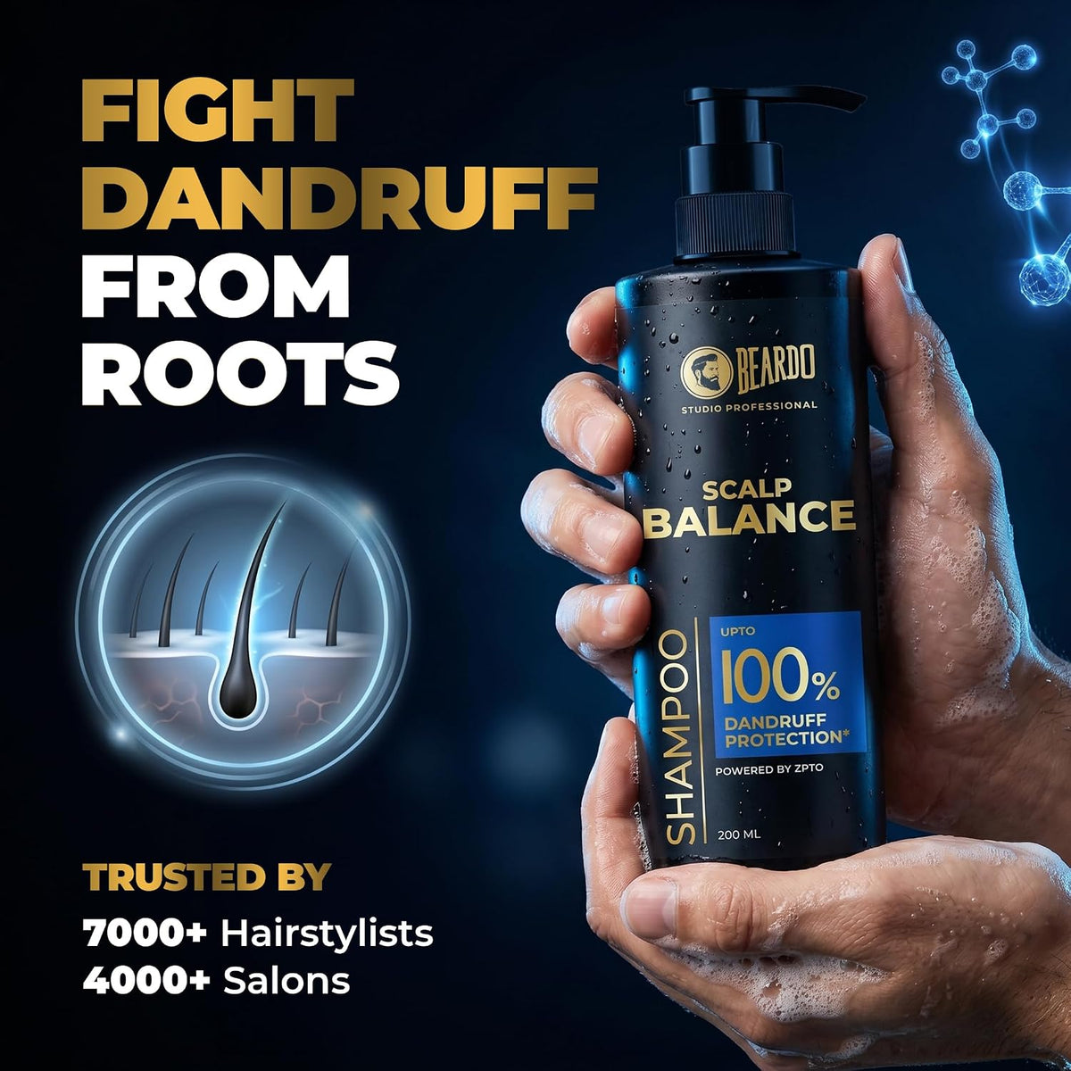 Beardo Studio Professional Scalp Balance Shampoo for Men | Salon-Grade Scalp Care at Home | Deep Cleansing Shampoo with Climbazole & Menthol | Helps Control Dandruff, Excess Oil & Itchy Scalp | 200ml
