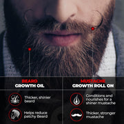 BEARDO Mustache Growth Roll On 8ml with Beard & Hair Growth Oil 50ml + 30ml | Beard Growth Kit for Men, Hair Regrowth Oil, Patchy Beard Filler, Thick & Strong Beard Combo (Pack of 3)