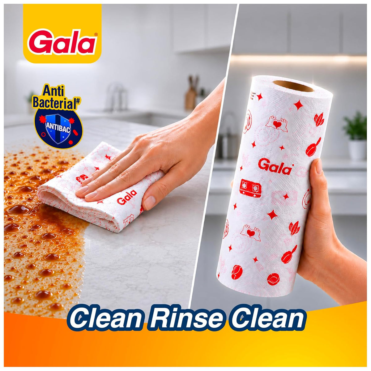 Gala Reusable Kitchen Towel Roll (Anti-Bacterial,80 Washable Wipes per Sheet)